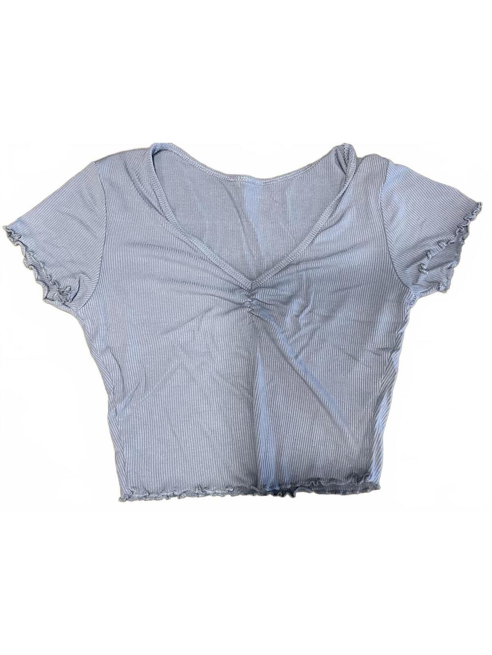 Womens Bluish Short Sleeve Cropped Ribbed Tee Size Small No Tags